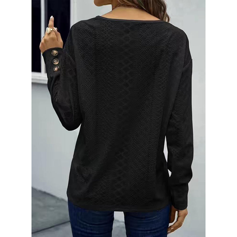 Womens Long Sleeve Eyelet Tops V Neck Fall Shirts Casual Loose Blouses Trendy Clothes